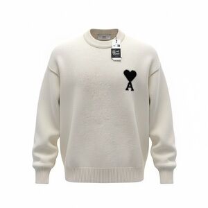 Ami Cream Crewneck Sweater with Black Heart